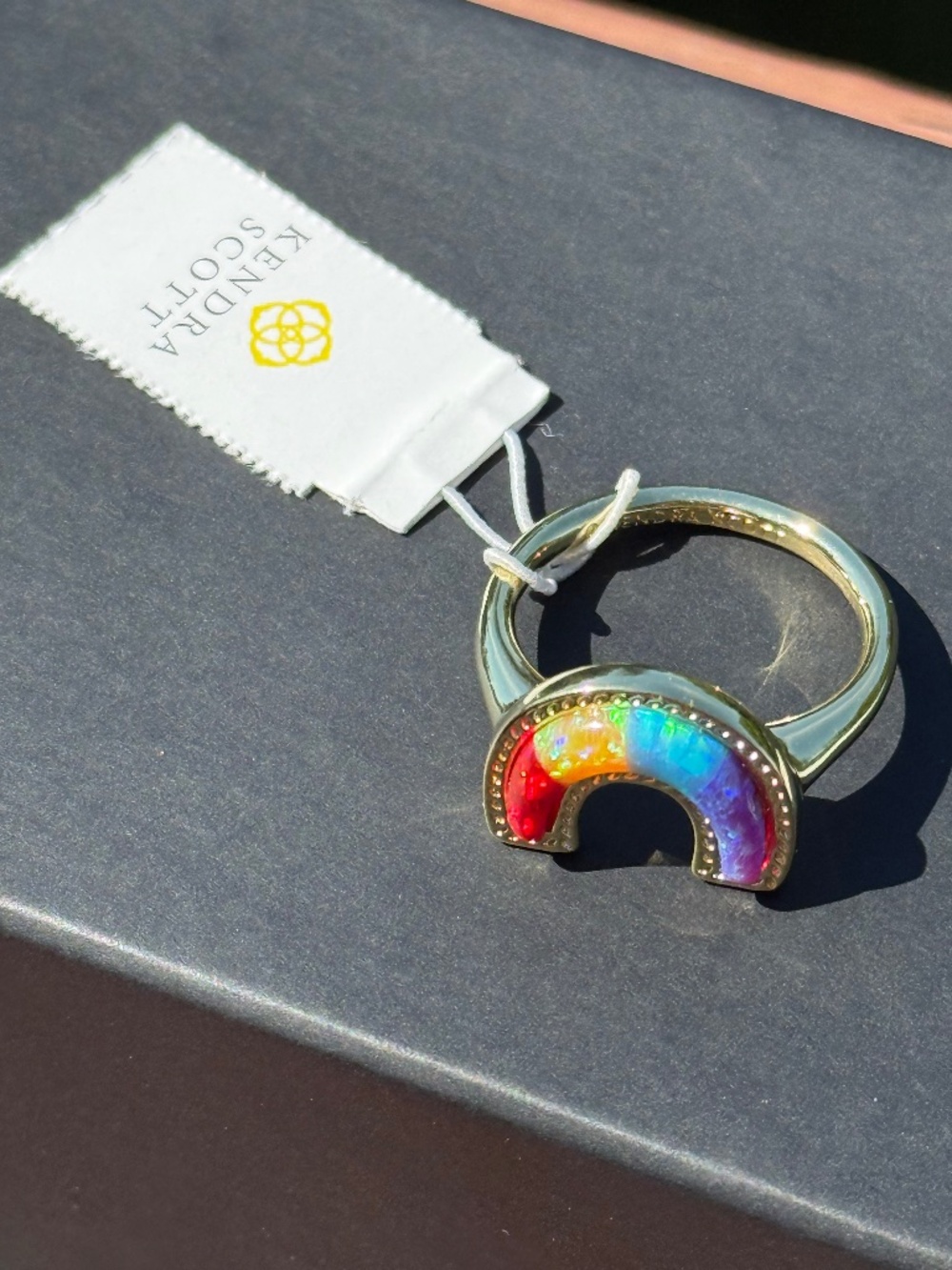 Kendra Scott Rainbow Ring w Kyocera Opal (lab grown) 8 NWT - Picture 5 of 7